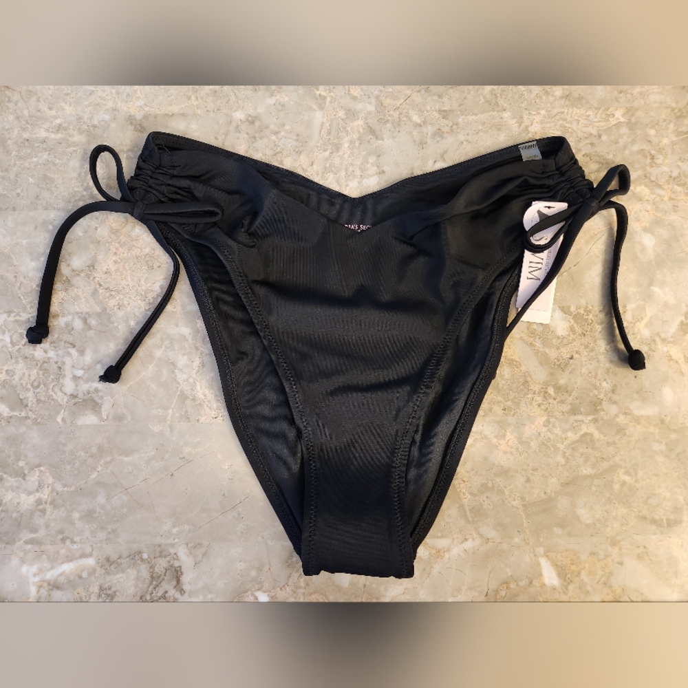 VS Swim Ruched Shell Shine Cheeky Bikini Bottom Black